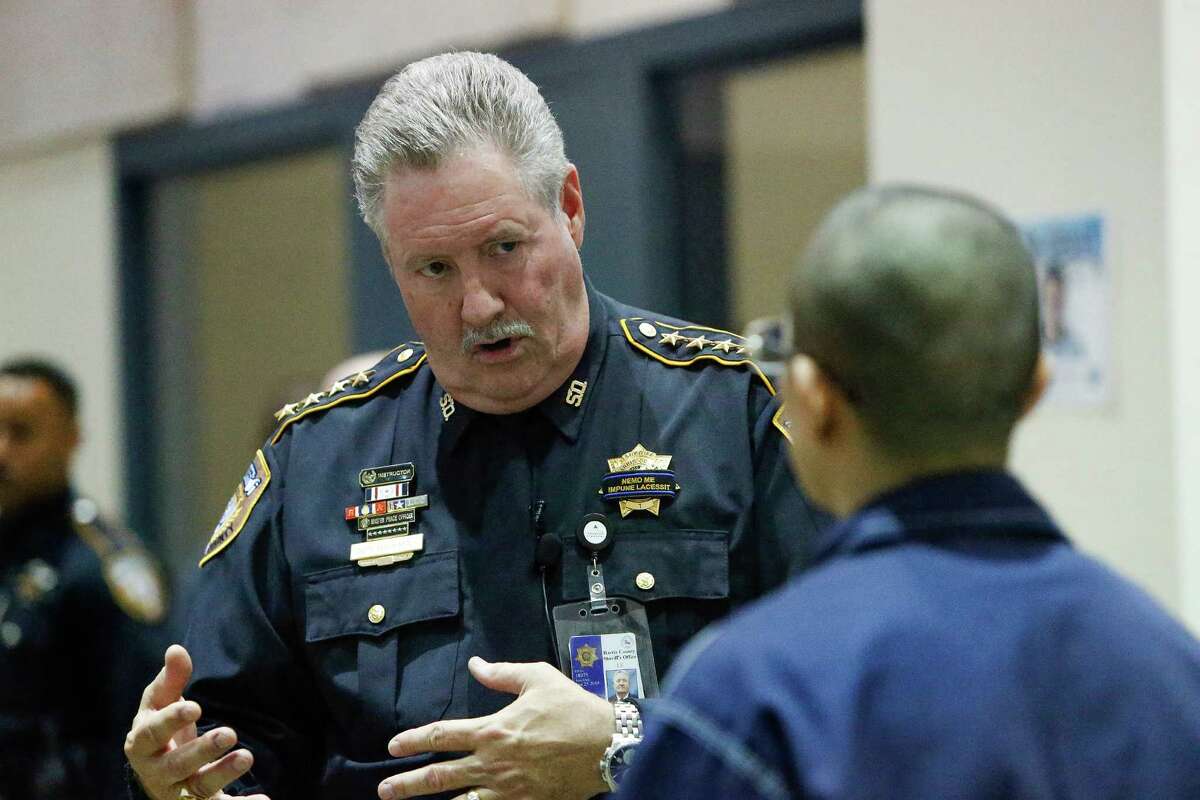 Harris County Sheriff Ron Hickman answers questions from youths at a ﻿juvenile facility in Katy as part of the Teens and Police Service Academy. ﻿﻿﻿