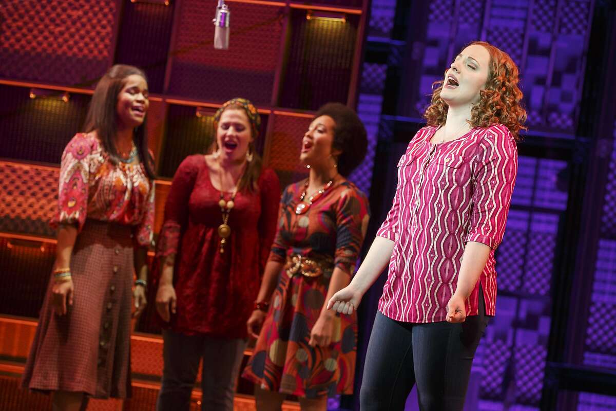 Carole King (Abby Mueller, foreground) sings "Natural Woman" with backup singers (from background left: Britney Coleman, Sarah Bockel and Ashley Blanchet).