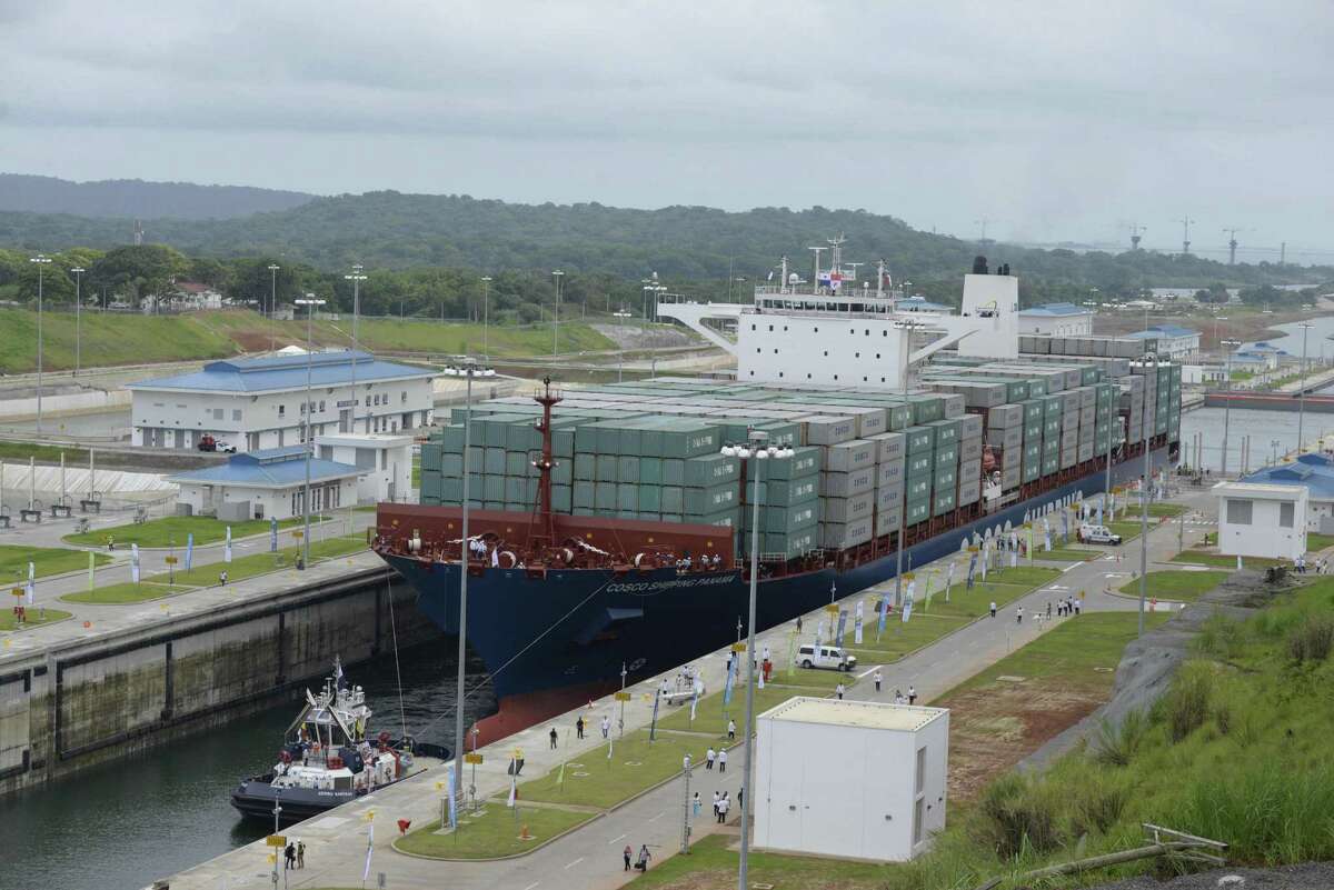 A giant Chinese-chartered freighter nudged its way into the expanded Panama Canal on June 26, 2016 to mark the completion of nearly a decade of work forecast to boost global trade. (AFP/Getty Images)