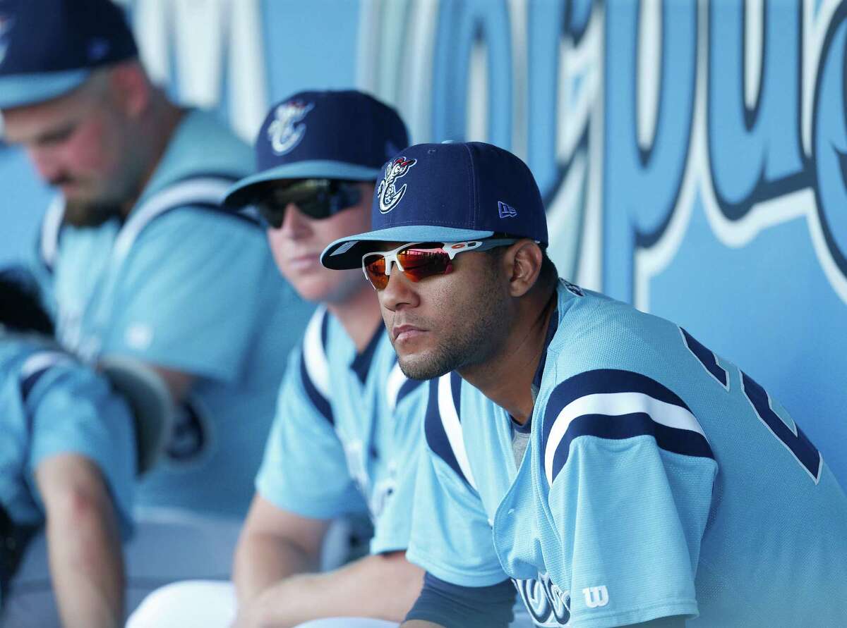 Astros prospect Yulieski Gurriel, the recently signed Cuban infielder, in the dugout before the start of a game at Whataburger Field home of the AA Corpus Christi Hooks, Tuesday, Aug. 9, 2016, in Corpus Christi ( Karen Warren / Houston Chronicle )