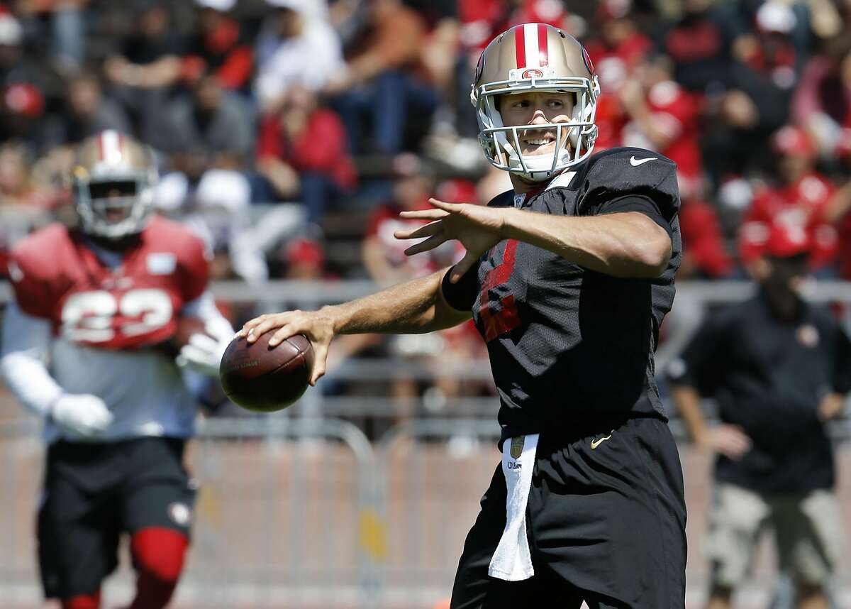 Quarterback Blaine Gabbert, 2 runs drills as the San Francisco 49ers hold a practice open to the public, at Kezar Stadium in San Francisco , California, on Wed. Aug. 10, 2016.