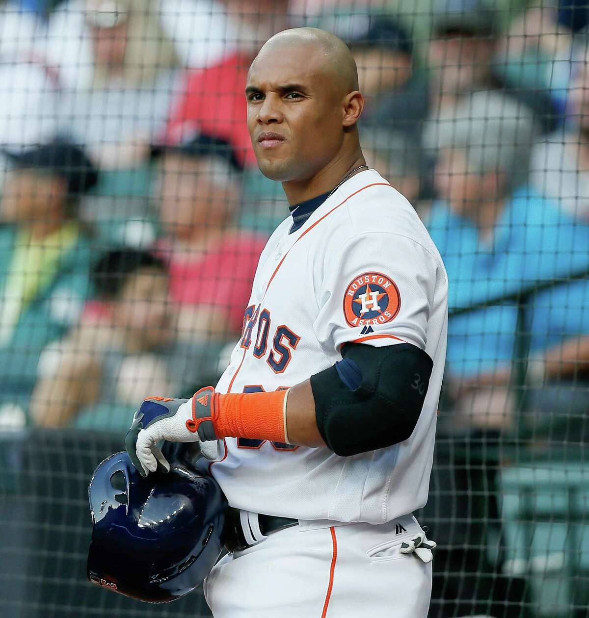 HOUSTON, TX - MAY 07: Carlos Gomez #30 of the Houston Astros waits on deck in the fifth inning on May 07, 2016 in Houston, Texas. (Photo by Bob Levey/Getty Images)