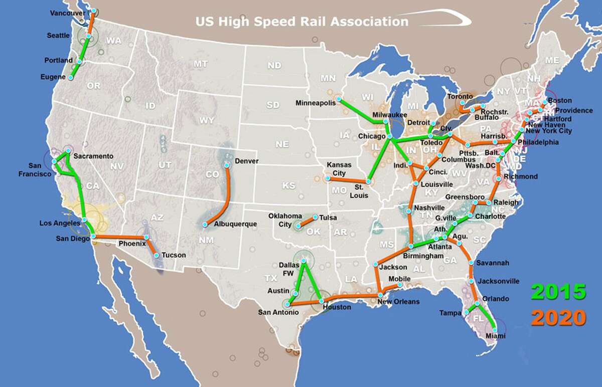 The US High Speed Rail Association released maps showing a proposed system of high speed rail that would connect America’s major cities by 2030.