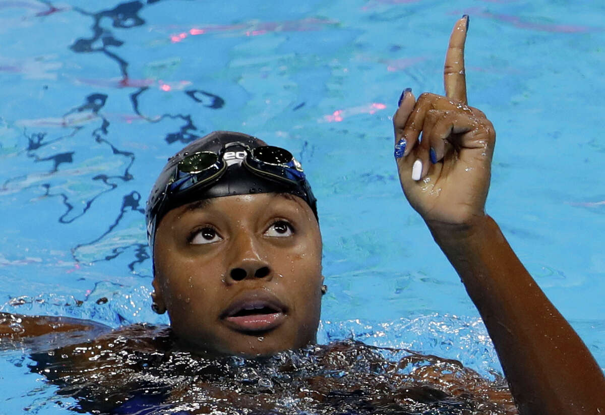 Simone+Manuel+channels+her+winning+team+and+clears+first+in+the+50+to