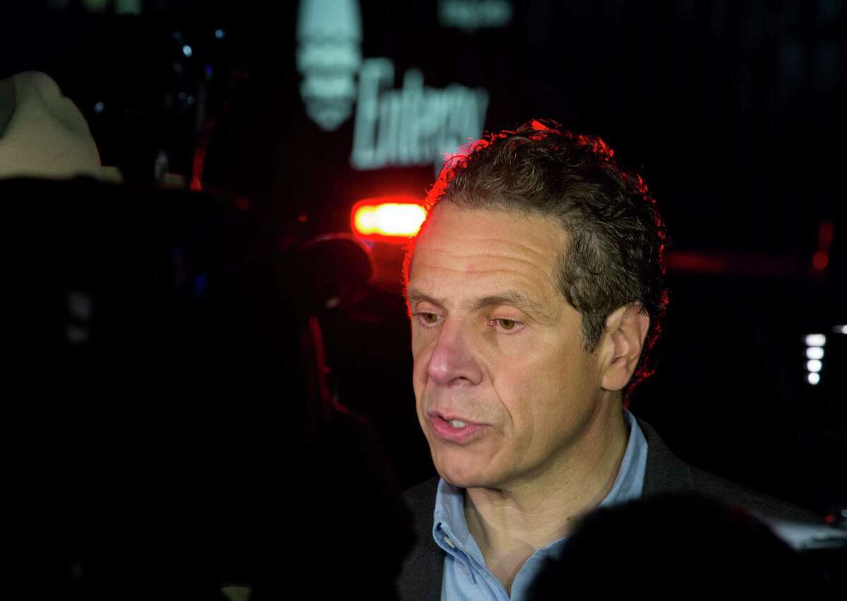 Gov. Andrew Cuomo speaks to reporters near the main entrance of the Indian Point nuclear power plant in Buchanan, N.Y. on Saturday, May 9, 2015 after an Entergy company spokesperson said a transformer failed and caused a fire at the Unit 3 nuclear power plant. The fire was extinguished and the unit shut down automatically according to the company. (AP Photo/Craig Ruttle) ORG XMIT: NYCR110