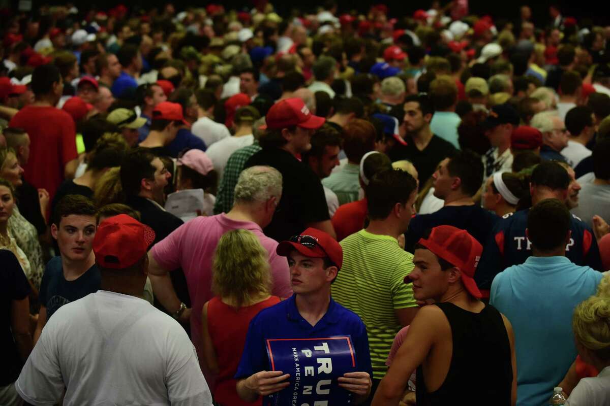 Supporters attend the Trump Rally at Sacred Heart University Saturday, August 13, 2016 in Fairfield, Conn.