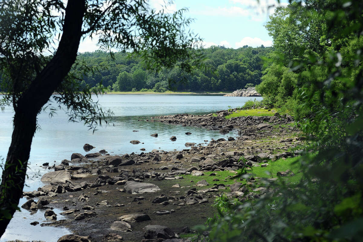 Water levels at the Laurel Reservoir in Stamford, are low after the summer's moderate drought.