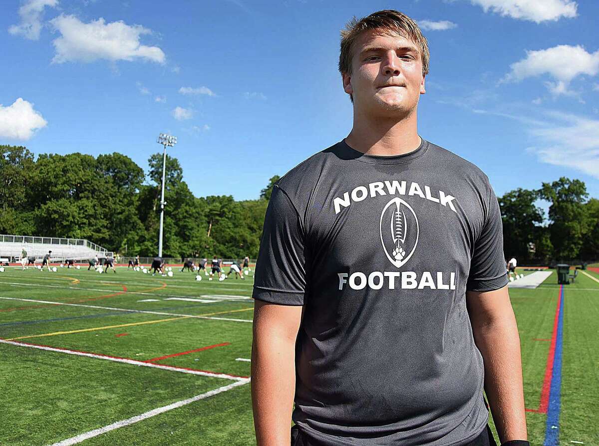 James Makszin, a senior two-way lineman for the Norwalk High School football team, has verbally committed to play at Temple University in the fall of 2017.