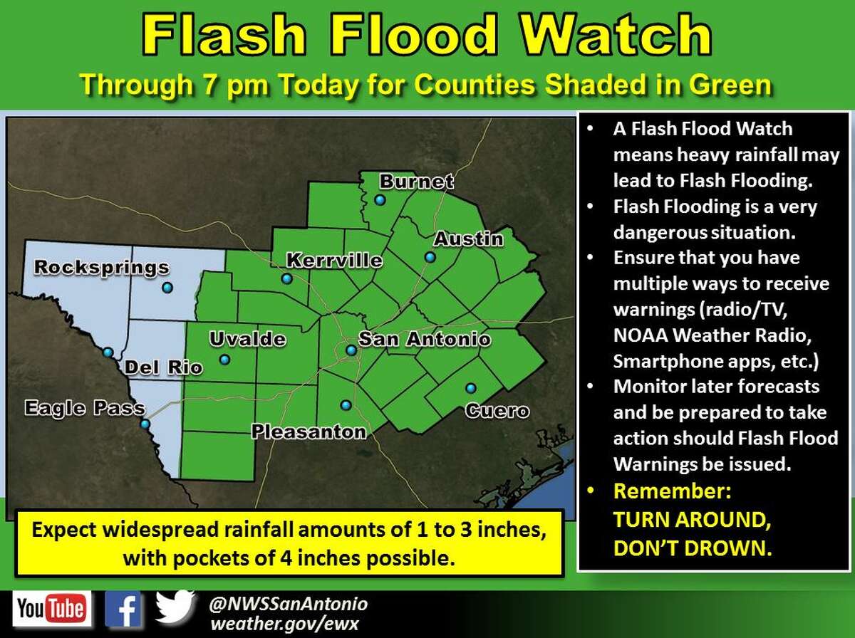 Bexar County and other South Central Texas counties are under a flash flood watch until 7 p.m. on Aug. 16, 2016.