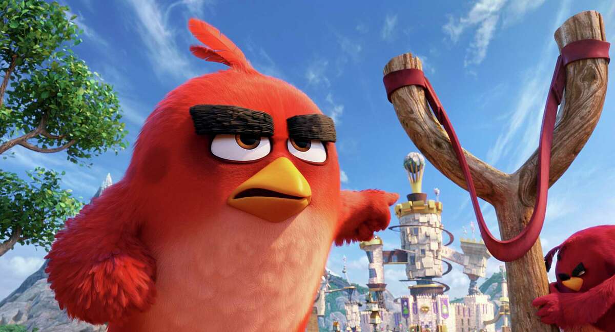 This image released by Sony Pictures shows the character Red, voiced by Jason Sudeikis, in a scene from ‘The Angry Birds Movie.’