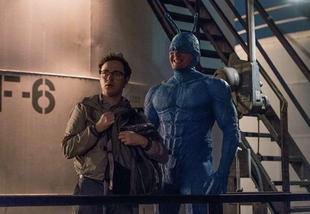 During his efforts to hunt down supervillain The Terror, conspiracy expert Arthur (Griffin Newman) encounters a strange blue superhero who identifies himself as The Tick in Amazon Prime's new adaptation of Ben Edlund's humorous comic book.