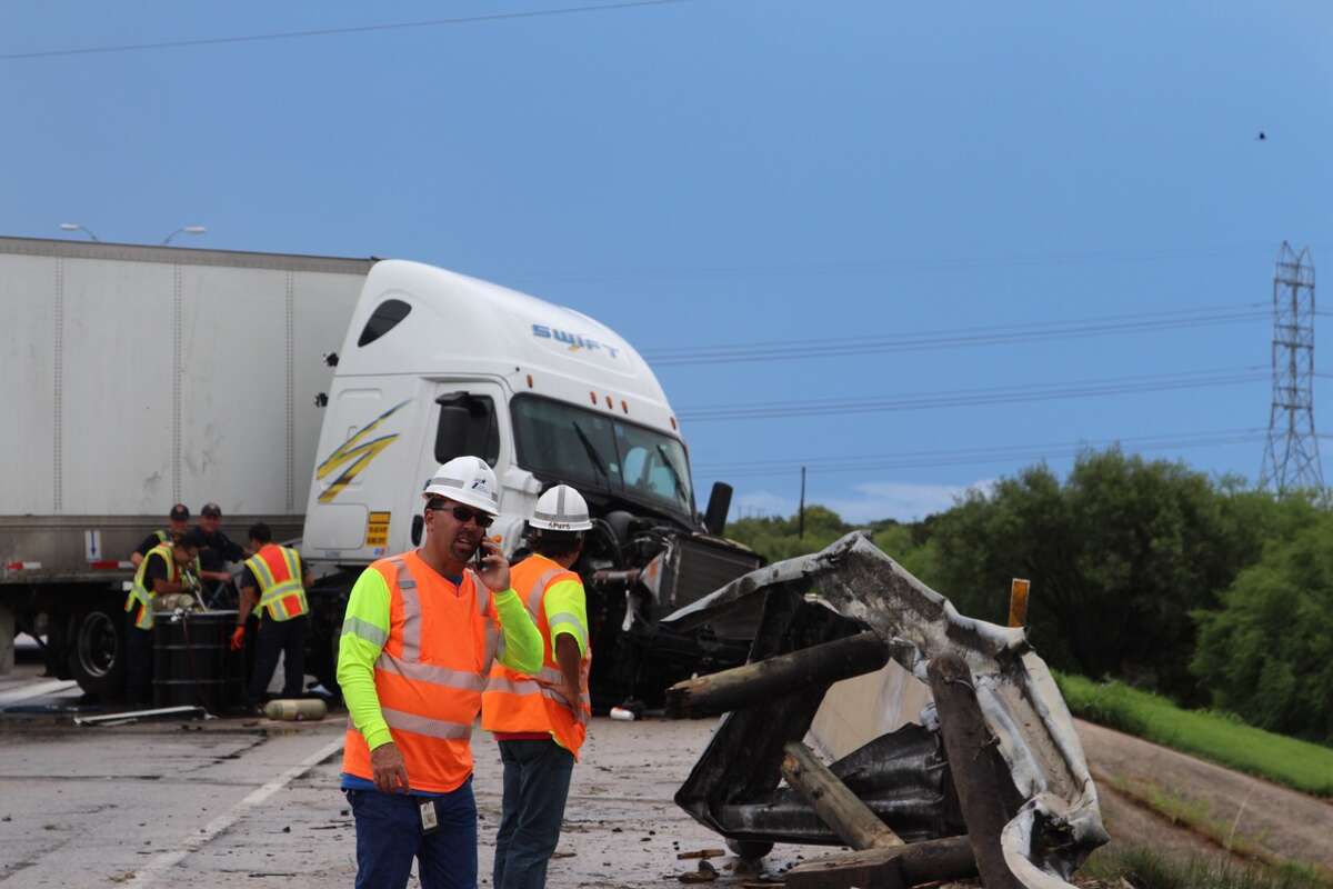 A an 18-wheeler caused a major pile up after the rig jackknifed on the south bound lanes of Interstate 37 Aug. 16 2016.