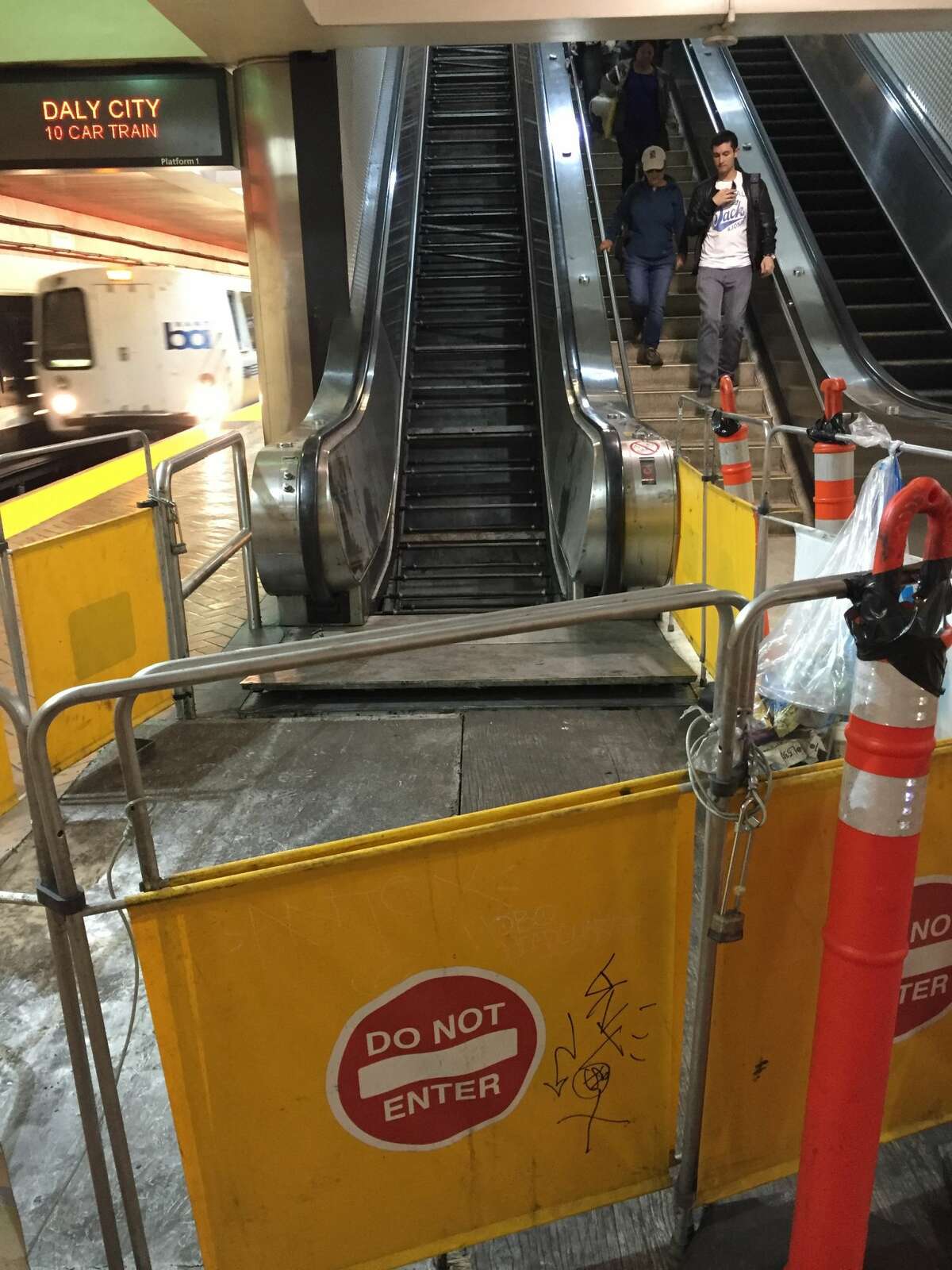A view of the ripped-out escalator.
