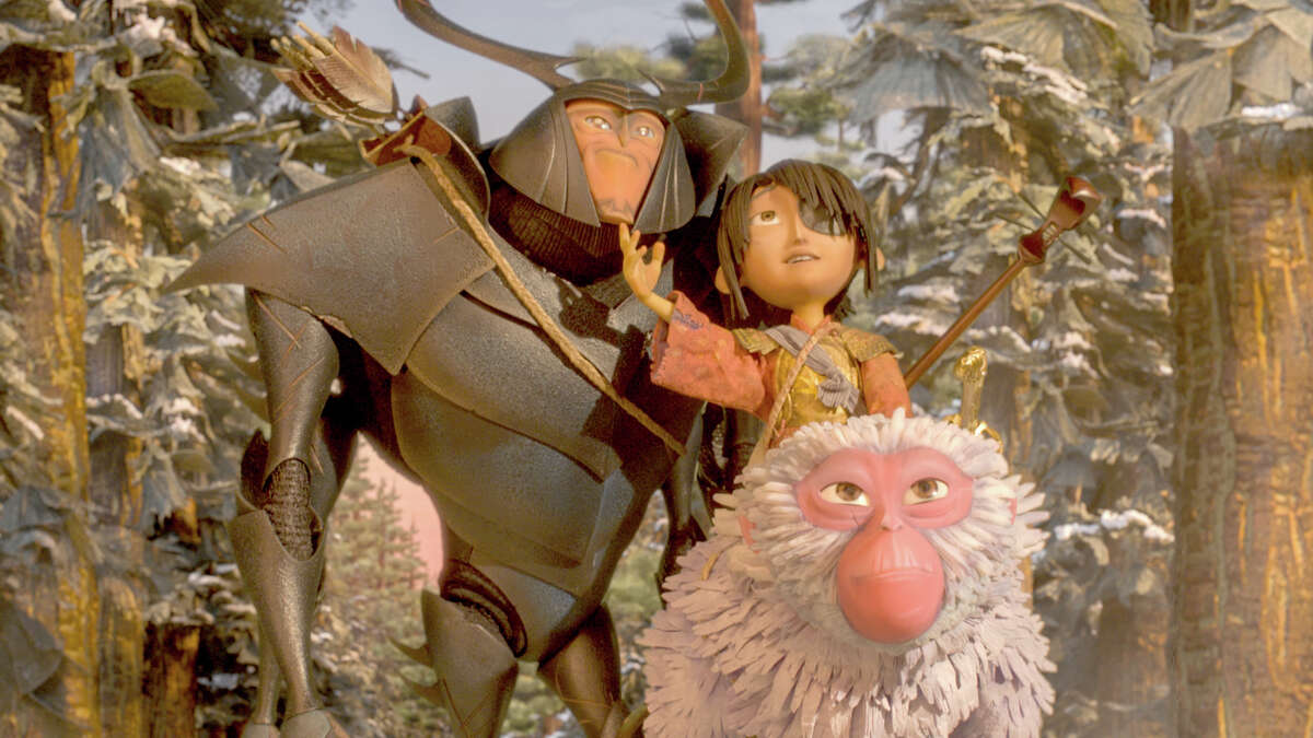 (L-r.) Beetle, Kubo, and Monkey emerge from the Forest and take in the beauty of the landscape in "Kubo and the Two Strings." MUST CREDIT: Laika Studios-Focus Features