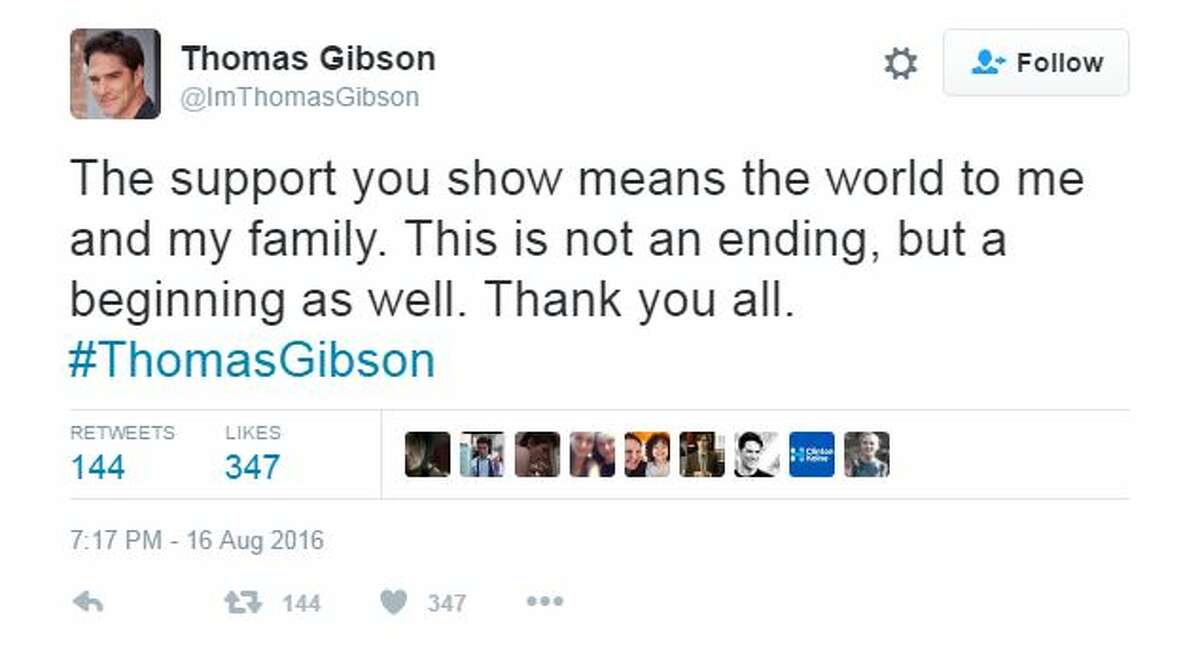 One of Thomas Gibson's early tweets this month, after joining the social media platform.