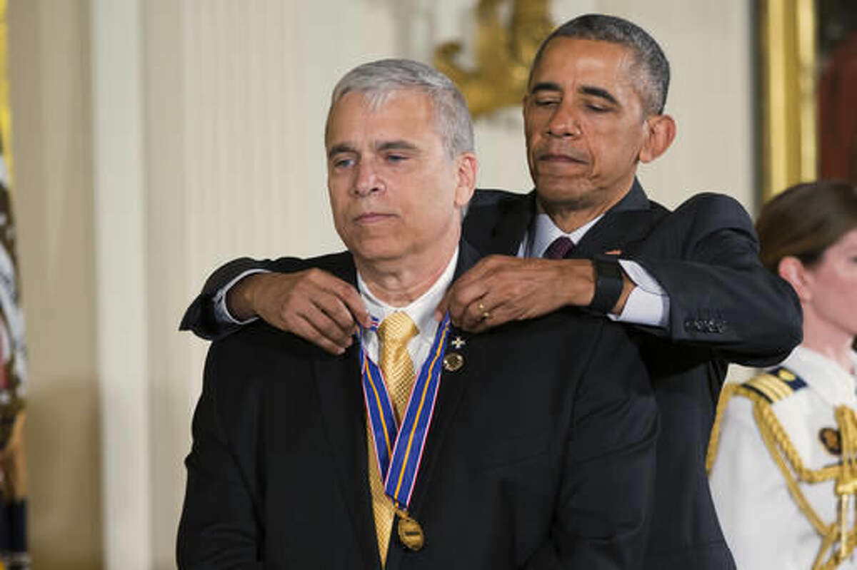 President Barack Obama presents the Medal of Valor to Officer Mario Gutierrez, of the Miami-Dade Police Department, Fla., during a ceremony in the East Room of the White House in Washington, Monday, May 16, 2016. The Medal of Valor is awarded to public safety officers who have exhibited exceptional courage, regardless of personal safety, in the attempt to save or protect others from harm. (AP Photo/Evan Vucci)