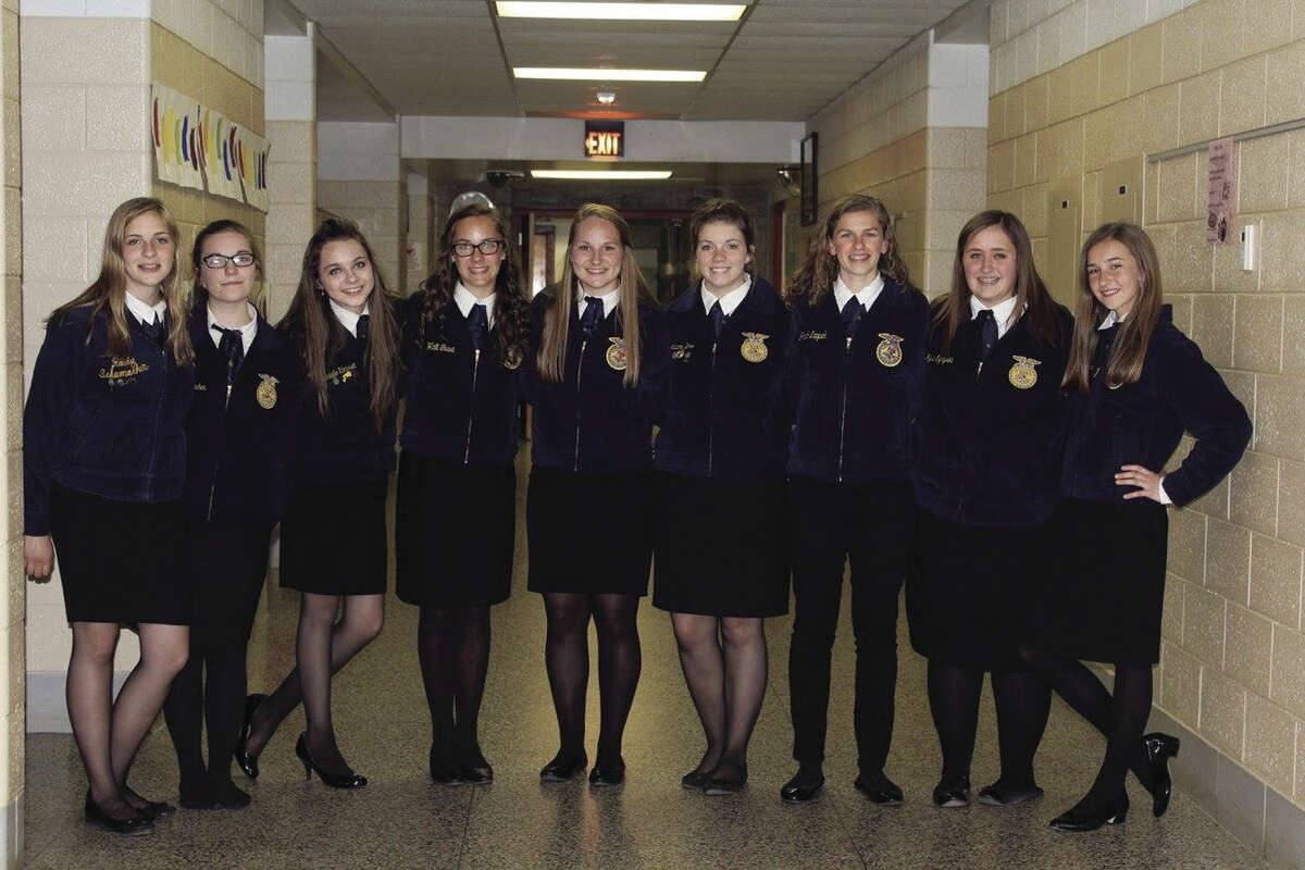 The 79th awards banquet of the Ubly FFA Chapter saw a record-breaking turnout of 250 guests who gathered in the cafeteria decorated with a Disney Theme. There were 96 members who received a leadership award, 103 members who received CDE awards, 21 members who received a discovery degree, 44 members who got Greenhand degrees, and 15 members were awarded the chapter degree. The club received Bischer Farms and Stewart Kieliszewski as honorary members. The star discovery winner this year was Dawson Schumacher. The star greenhand winner was Sabina Schumacher. The star chapter agricultural placement winner was Amber Wolschleger. The adviser awards received this year went to Jesse Vogel for outstanding service and Haili Gusa for outstanding leadership. The 2016-17 officer team is Sabrina Schumacher, Amber Essemacher, Danielle Umbreit, Haili Gusa, Allison Romzek, Autumn Loss, Bethany Gornowicz, Kylie Ogryski and Cheyenne Porzondek. President Daniel Rutkowski is missing from the photo. (Submitted Photos)