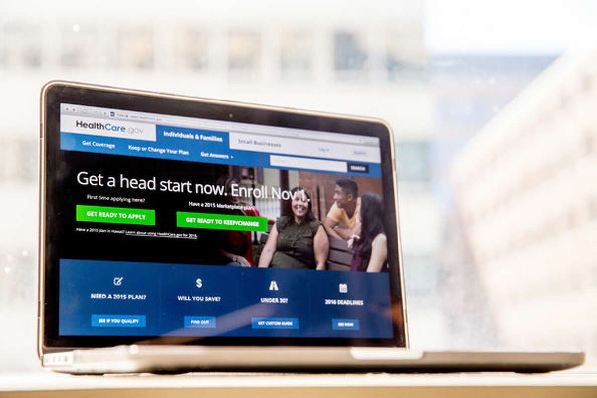 FILE - In this Oct. 6, 2015, file photo, the HealthCare.gov website, where people can buy health insurance, is displayed on a laptop screen in Washington. Expect insurers to seek significant premium increases under President Barack Obama’s health care law, in a wave of state-level requests rippling across the country ahead of the political conventions this summer. (AP Photo/Andrew Harnik, File)