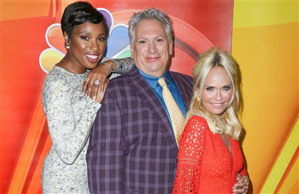 Jennifer Hudson, from left, Harvey Fierstein and Kristin Chenoweth, cast members in the television special "Hairspray Live!," arrive at the NBCUniversal Television Critics Association summer press tour on Tuesday, Aug. 2, 2016, in Beverly Hills, Calif. (Photo by Rich Fury/Invision/AP)