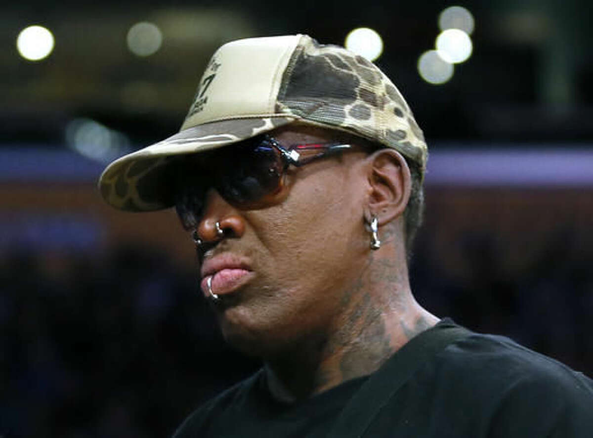 FILE - This Jan. 26, 2016 file photo shows former NBA basketball player Dennis Rodman attends an NBA basketball game in Los Angeles. The California Highway Patrol says Rodman should face charges in a freeway crash. On Thursday the agency recommended Orange County prosecutors charge Rodman with felony hit-and-run and driving the wrong way on a freeway. (AP Photo/Danny Moloshok,File)