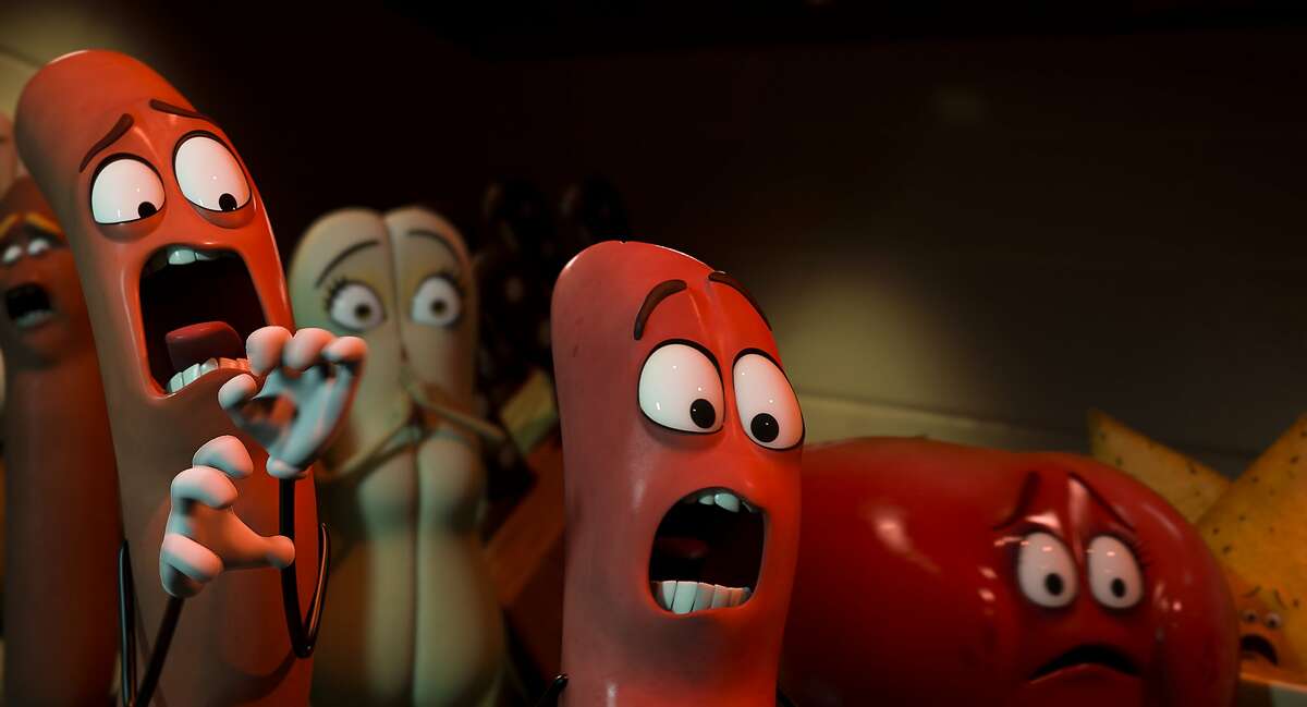 Carl, voiced by Jonah Hill, and Barry, voiced by Michael Cera, in the new movie "Sausage Party." (Sony Pictures)
