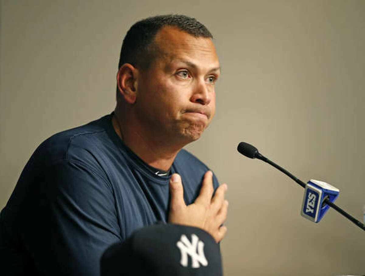 New York Yankees designated hitter Alex Rodriguez announces that Friday, Aug. 12, 2016, will be his last game as a player during a news conference at Yankee Stadium in New York, Sunday, Aug. 7, 2016. Rodriguez will continue on in a role as a special advisor to the team and an instructor through Dec. 31, 2017. (AP Photo/Kathy Willens)
