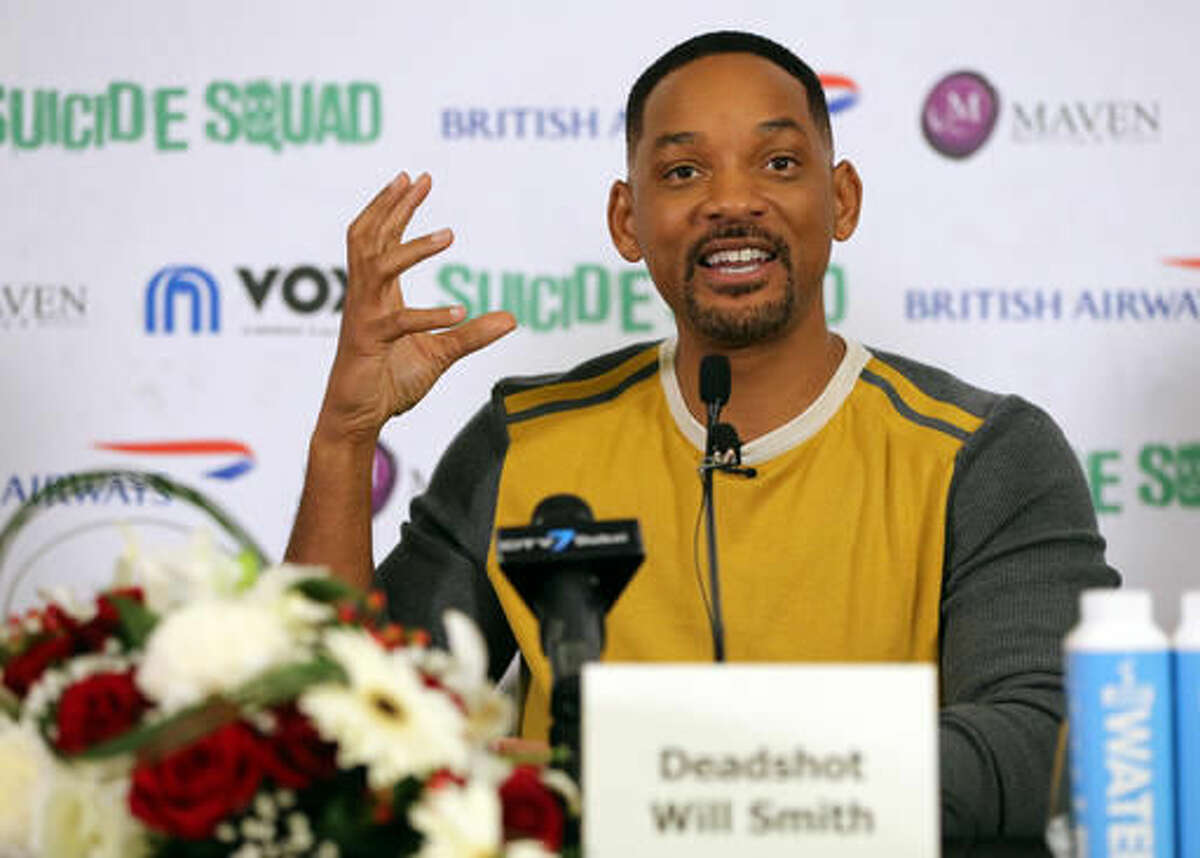 Will Smith speaks at a press conference in Dubai, United Arab Emirates, on Sunday, Aug. 7, 2016. The American actor is in Dubai to promote the film "Suicide Squad." (AP Photo/Adam Schreck)