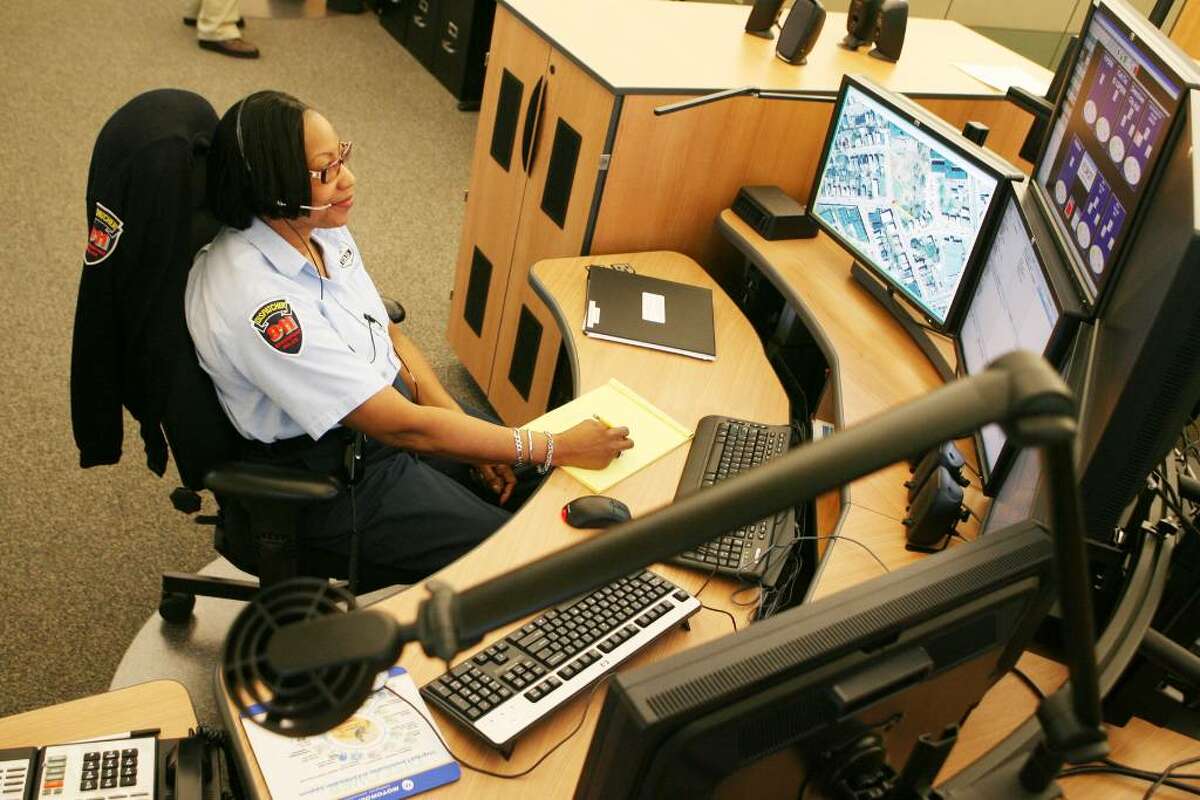Lena Heeter fields calls in Bridgeport's new Emergency Dispatch Center on Friday, April 30, 2010.