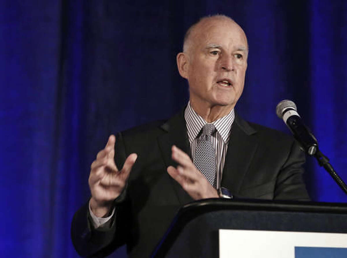FILE - In this Jan. 14, 2016 file photo, California Gov. Jerry Brown speaks at the Association of California Water Agencies conference, in Sacramento, Calif. Critics and a California lawmaker want more answers from Brown's administration on who's paying for a proposed giant water project. That's after a Southern California water district said Thursday, Aug. 11, 2016, that Brown's administration is now stating that state or federal funds will be used to finish planning for two $16 billion water tunnels. (AP Photo/Rich Pedroncelli, File)