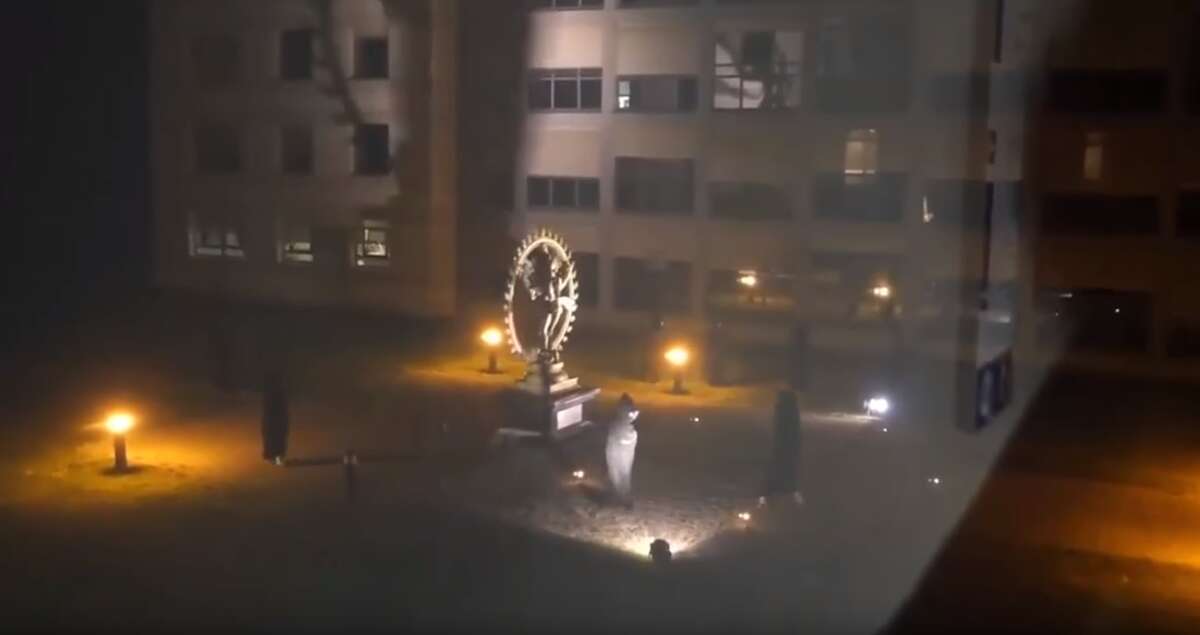 A video shows the fake ritual sacrifice of a woman by hooded figures. It has spread throughout the internet and spawned hundreds of comments about possible conspiracy theories involving the European Organization for Nuclear Research, known as CERN, August 2016.