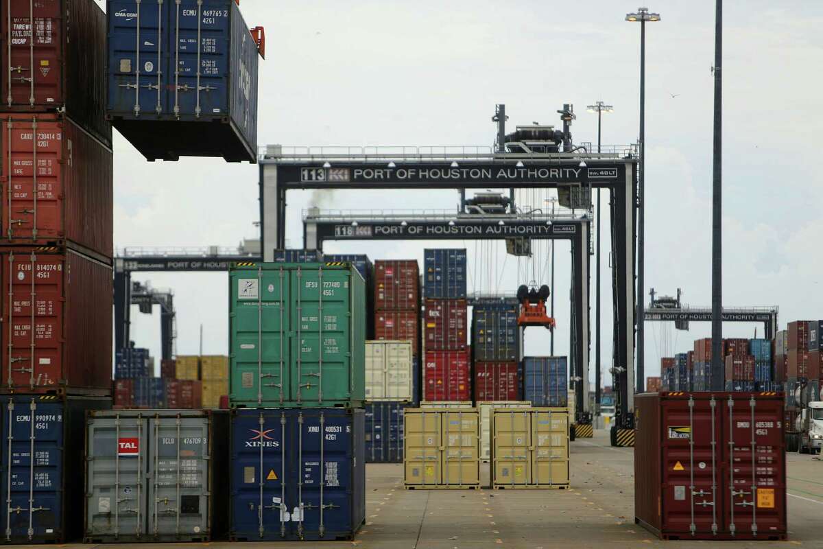 Cargo moves through the Bayport container terminal at the Houston Ship Channel.