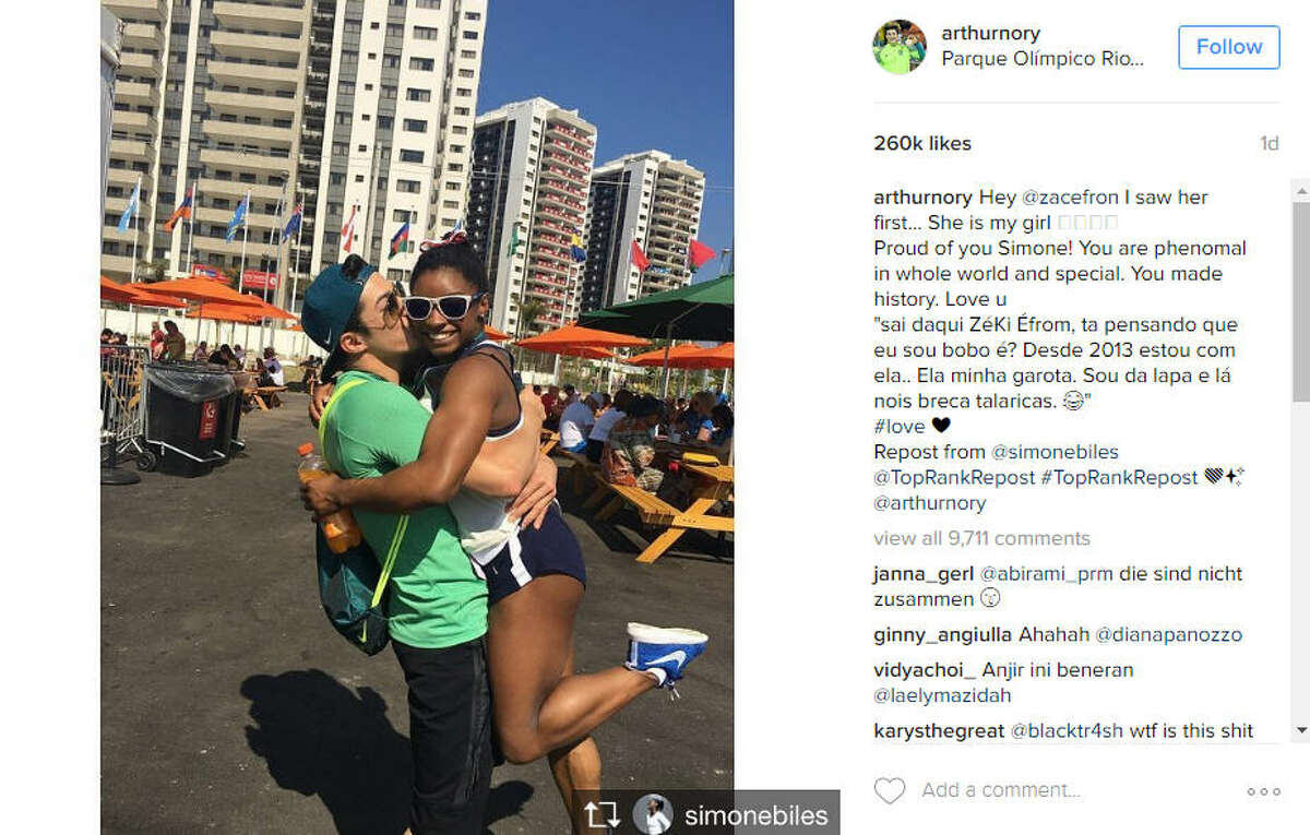 Simone Biles' "Brazilian boyfriend," Arthur Nory, took to Instagram to call out Zac Efron about backing off his girl.Photo: @arthurnory Instagram