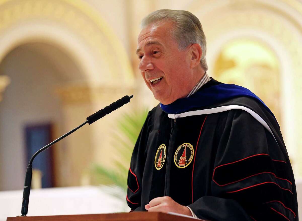 University of the Incarnate Word president Dr. Louis J. Agnese Jr., speaks during the Conferral Ceremony of Honorary Degrees celebrating his 30th anniversary as UIW president, Monday March 21, 2016 at the Chapel of the Incarnate Word. Agnese, Charles Amato, and Harley Seyedin each received a Doctor of Humane Letters, Honoris Causa the highest honor UIW can confer on an individual.