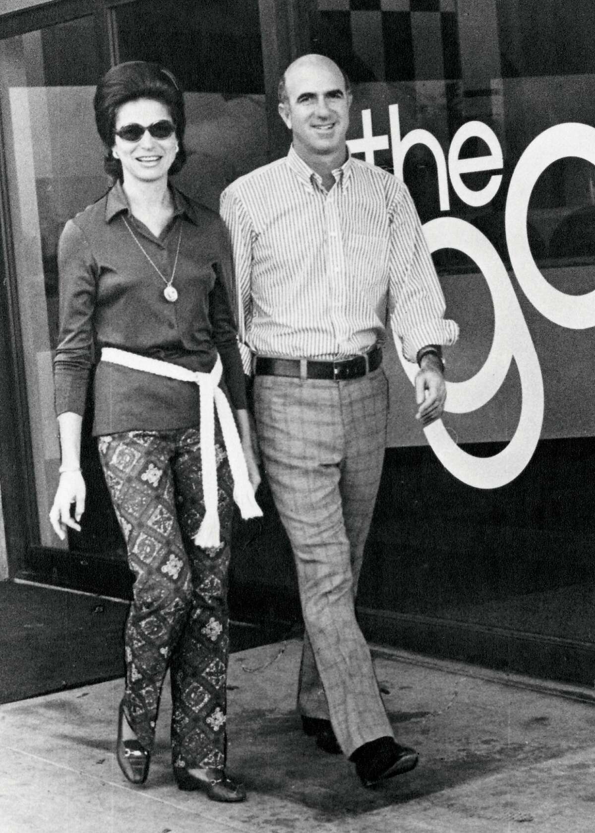 This 1969 photo provided by Gap Inc. shows Doris and Don Fisher in front of the first Gap store in San Francisco, Calif. Don Fisher, who co-founded clothing retailer Gap Inc., has died at age 81 after a long battle with cancer. The company said Fisher died at his home in San Francisco on Sunday, Sept. 27, 2009.