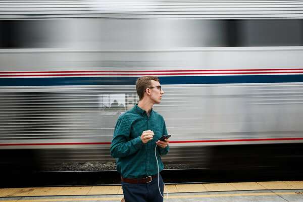Scott Sellers waits for Amtrak's Capitol Corridor train in Richmond, California on August 16, 2015.