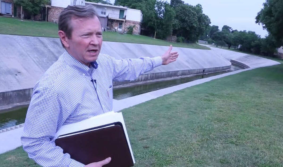 Harris County Flood Control District Director Mike Talbott talks about flooding this screen capture of a video shot in 2016.