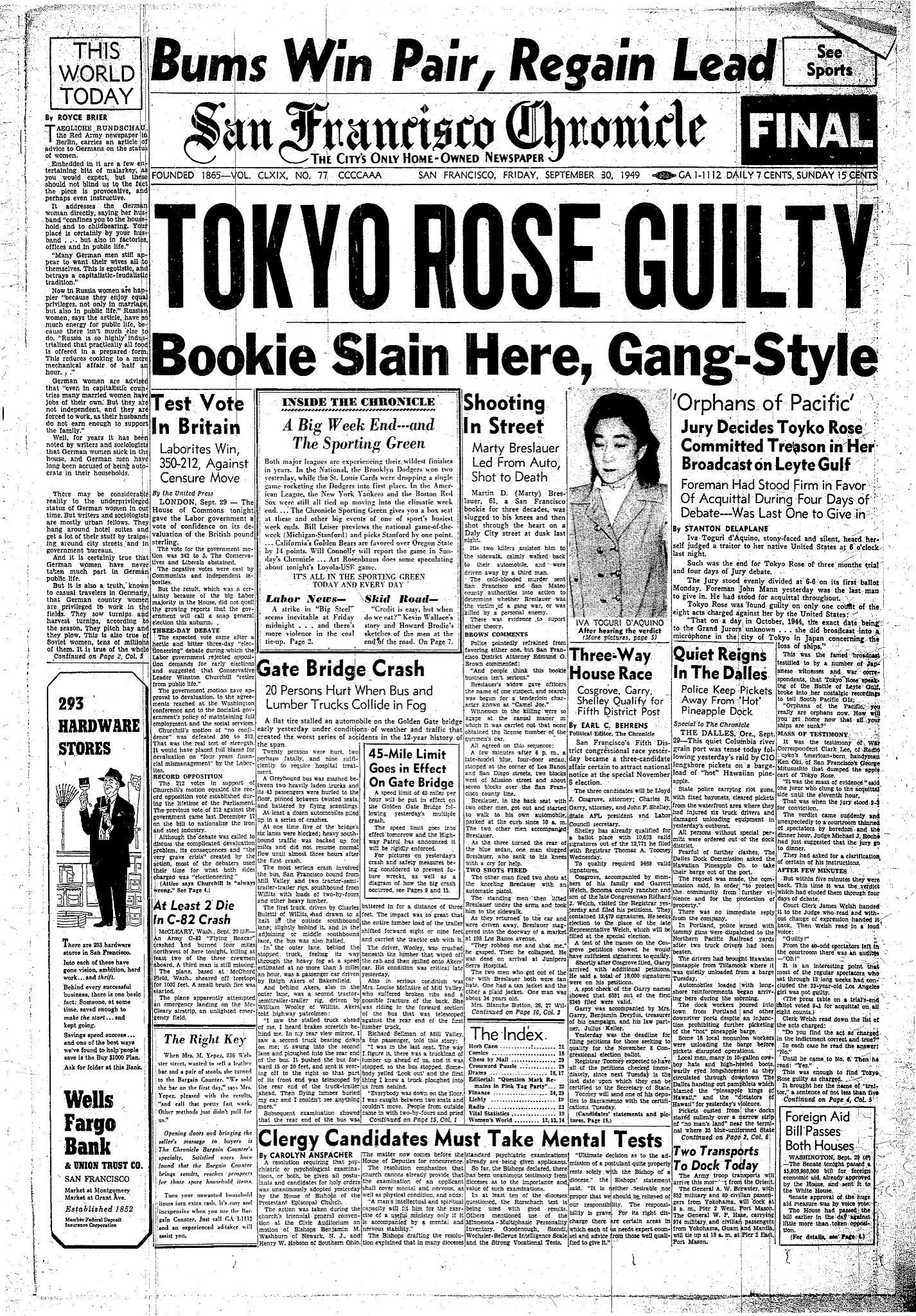 Chronicle Covers: When Tokyo Rose was found guilty - SFChronicle.com
