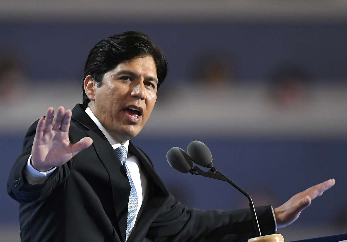 State Sen. Kevin de Leon, D- Calif., speaks during the first day of the Democratic National Convention in Philadelphia Monday, July 25, 2016. (AP Photo/Mark J. Terrill)