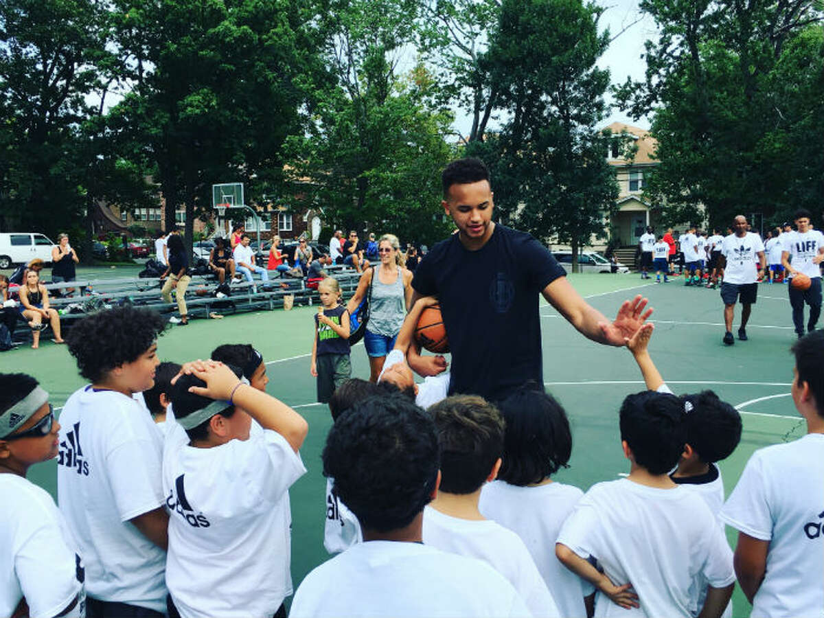 Kyle Anderson of the Spurs talks to some kids attending his Celebrate Life Annual Basketball Clinic & Tournament on Aug. 5-6, 2016, in Cliffside Park, N.J. Celebrate Life Day, which was established to honor Anderson’s childhood friend Paul Kim, is a community service project to raise awareness of Suicide Prevention through education, friendship and basketball. In addition to teaching a variety of basketball and life skills.