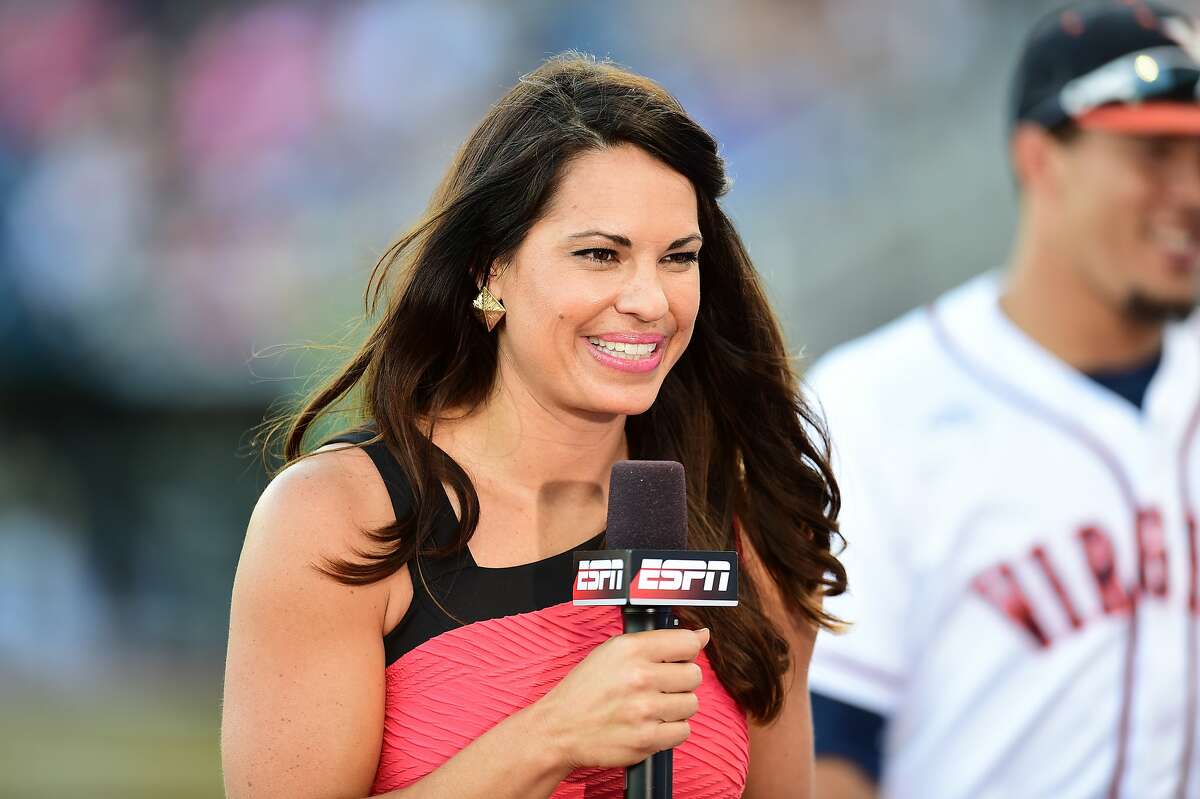 Omaha, NE - June 25, 2014 - TD Ameritrade Park: ESPN sideline reporter Jessica Mendoza during game three of the College World Series Championship (Photo by Phil Ellsworth / ESPN Images)