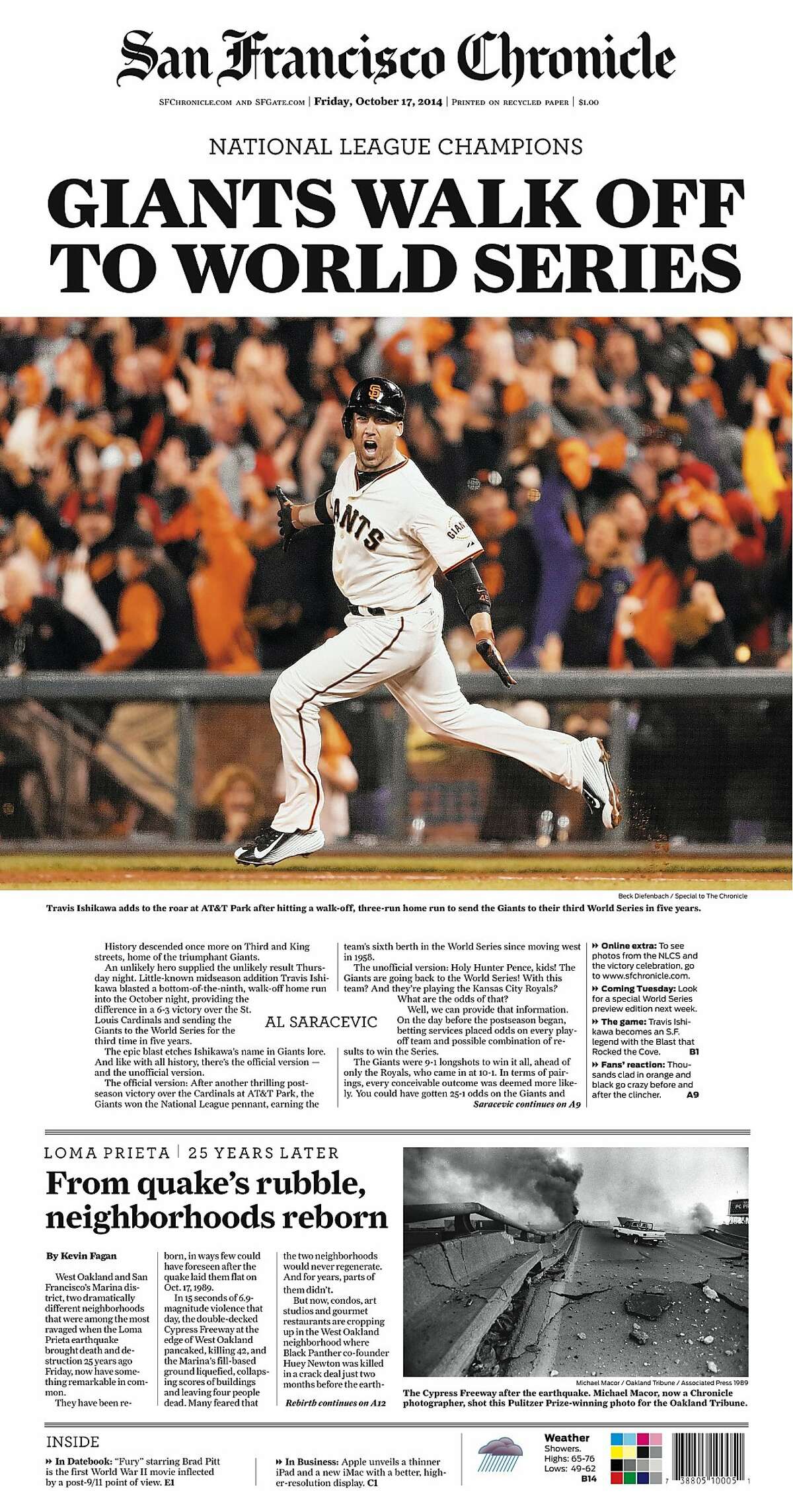 Chronicle Covers: When the Giants walked off to the World Series