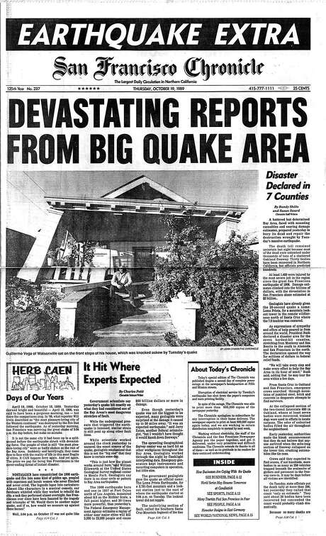 the chronicle s front page from oct 19 1989 covers the aftermath of the