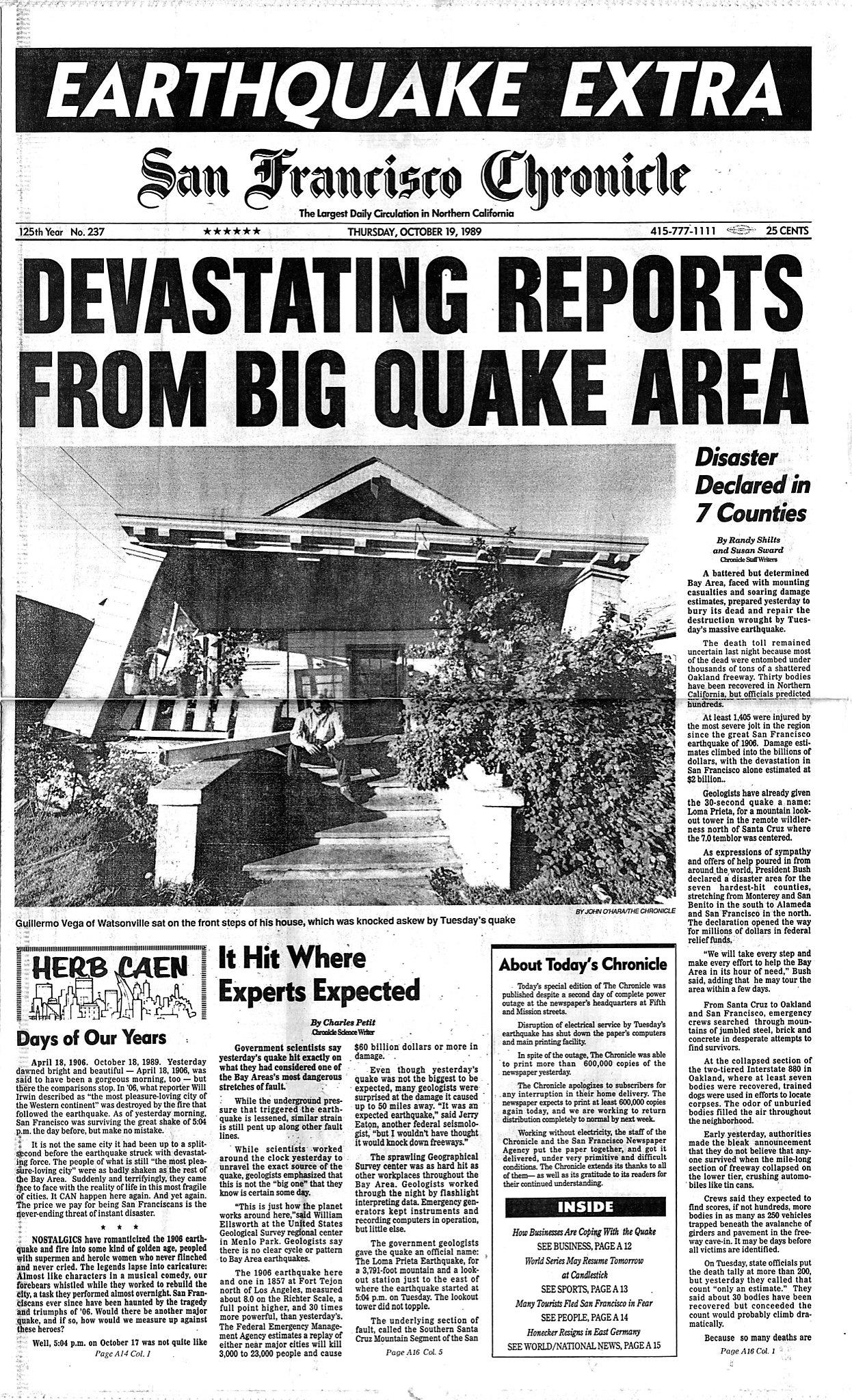 Chronicle Covers After 1989 Quake A Shaken Bay Area Stays Strong   RawImage 