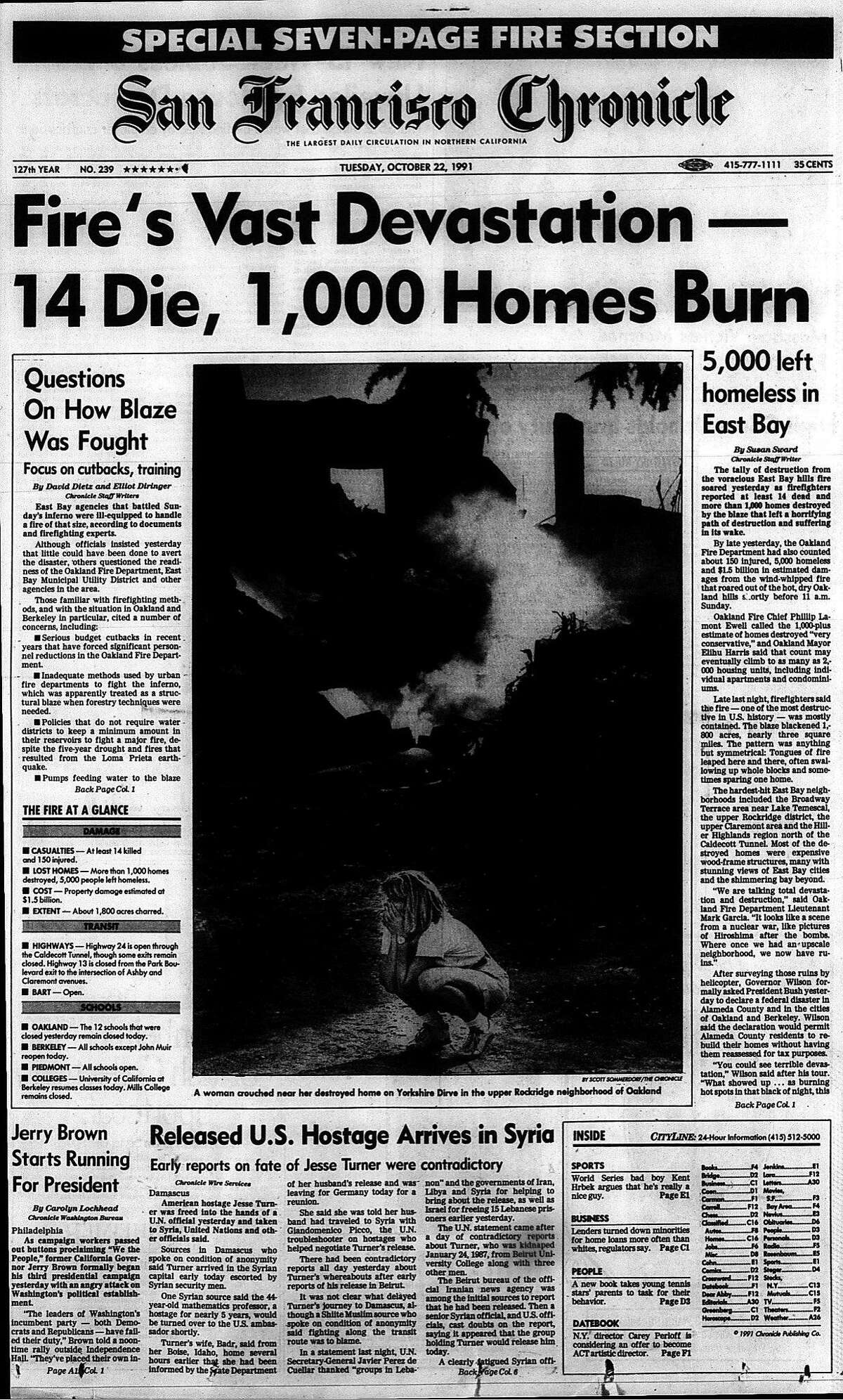 Historic Chronicle Front Page October 22, 1991 Massive Oakland Berkeley hills fire