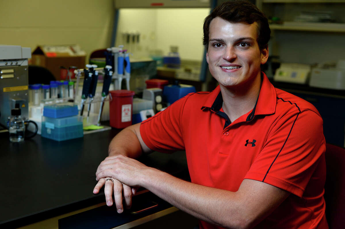 Lamar University junior Cade Johnson spent his summer working with cancer researchers from The Children's Hospital of Philadelphia and the University of Pennsylvania. Johnson battled lymphoblastic leukemia as a child, spurring his interest in finding a cure. Photo taken Friday 8/26/16 Ryan Pelham/The Enterprise