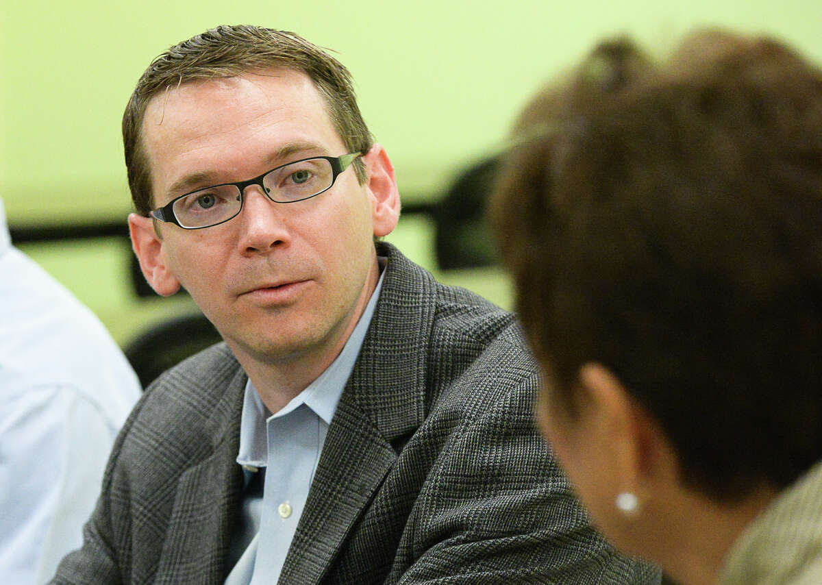 Texas Commissioner of Education Mike Morath meets with administrators of the South Texas Independent School District on Wednesday, May 25, 2016, at the Medical Academy near Olmito, Texas. 