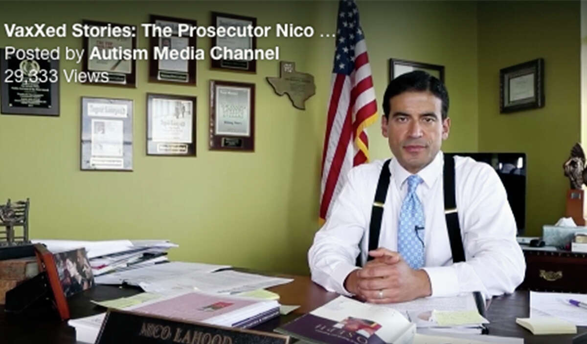 Screen grab of Bexar County District Attorney Nico LaHood when he made a statement on vaccinations alleging that vaccinations cause autism.
