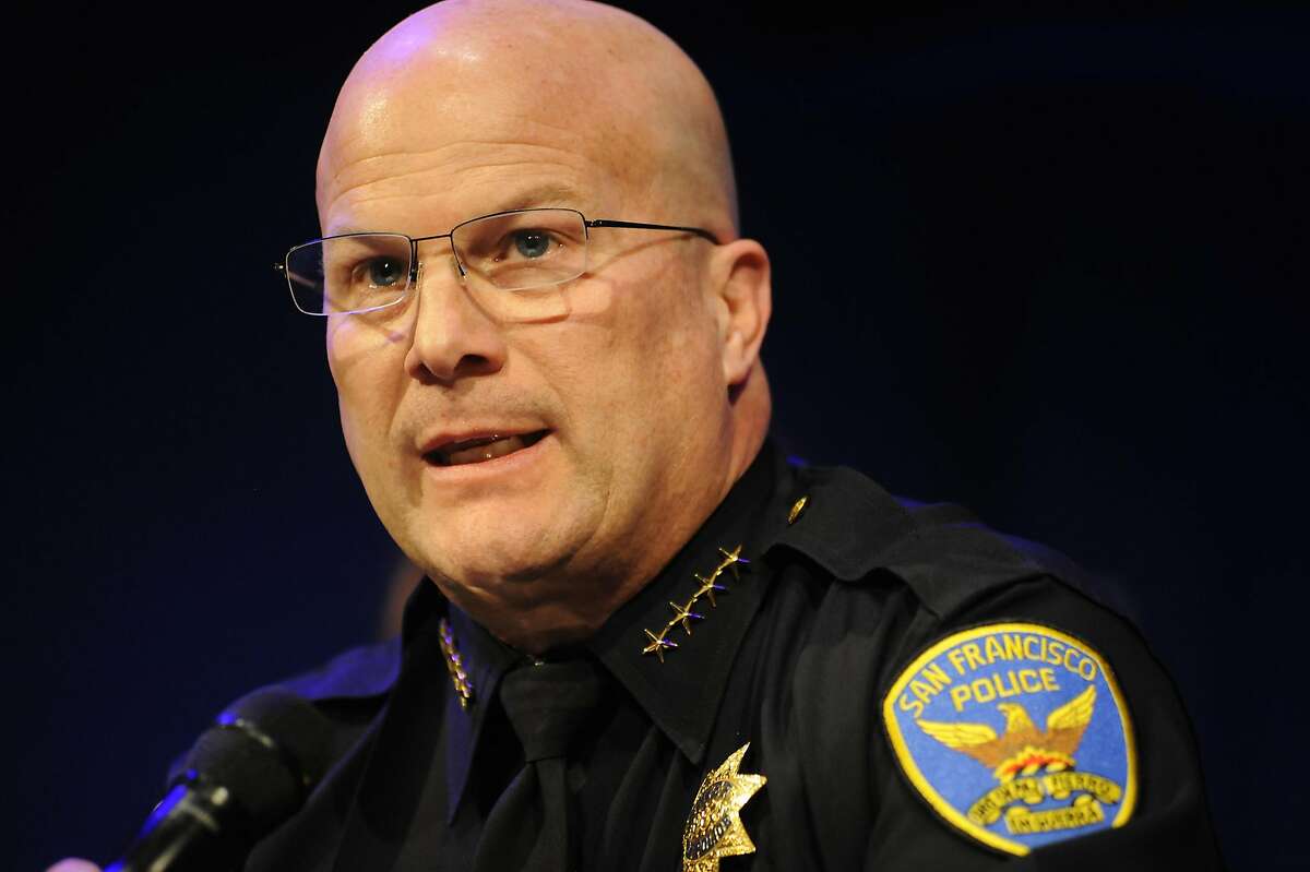 Police Chief Greg Suhr answers questions from the public during a town hall meeting held at Cornerstone Church in San Francisco, CA, on Tuesday, January 6, 2015, discussing the recent police shooting that occurred in front of SFPD's Mission Station.