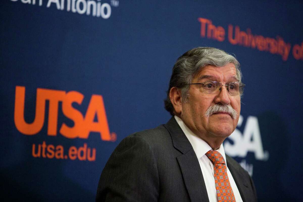 University President Ricardo Romo talks about his retirement during a press conference at the H-E-B University Center at the University of Texas at San Antonio in San Antonio, Texas on September 7, 2016.