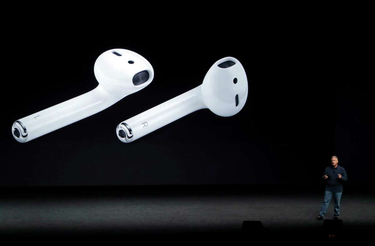Apple showed off new wireless headphones called AirPods that go on sale in October for $160. A double tap on the gadgets connects them to Siri so users can speak to Apple’s digital assistant.